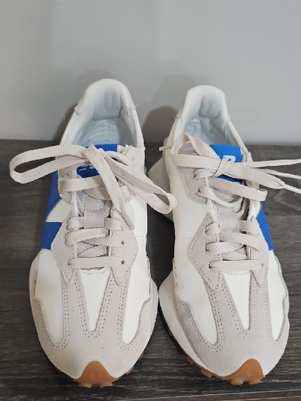 New Balance White, Blue & Beige Retro Runner Sneakers - Picture 3 of 5